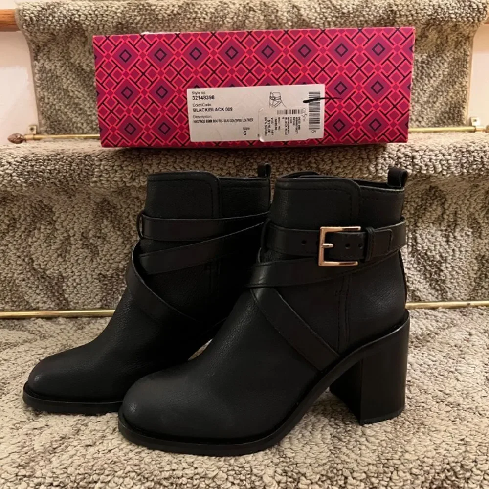 NEW Tory Burch Hastings 85mm Boots in Black Leather Size‎ 6 Medium